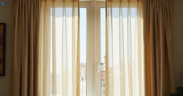 Dusty and dull curtains in indented-head-vic before steam cleaning
